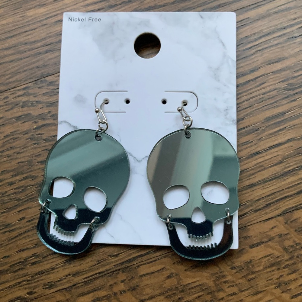Mirrored Skeleton Statement Dangle Earrings Silver BRAND NEW Jewellery Women’s